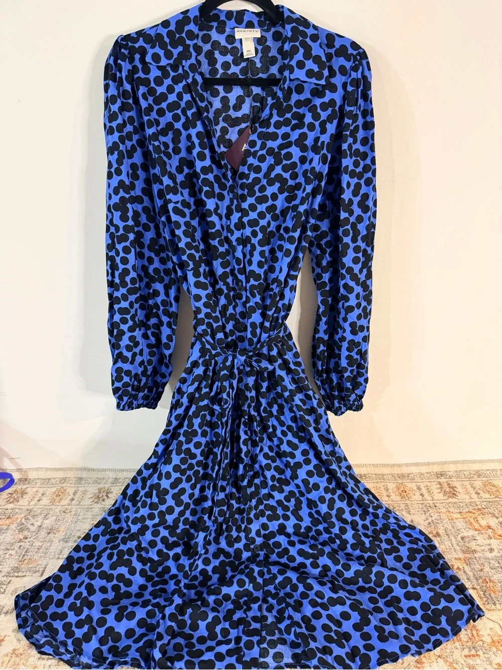 Ava & Viv Polka Dot Blue Black Dress